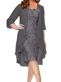 Women‘s Plus Size Curve Dress Set Solid Color Strap 3/4 Length Sleeve Spring Fall Elegant Formal Midi Dress Formal Office Dress -HAYz Clothing Shop bjzvsw1669887516718