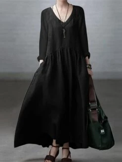 Women's Casual Dress Cotton Dress Swing Dress Maxi Long Dress Cotton Basic Classic Outdoor Daily Vacation V Neck Ruched Long Sleeve Spring Fall Winter 2023 Loose Fit ArmyGreen Black White Plain S M L 17 Women's Casual Dress Cotton Dress Swing Dress Maxi Long Dress Cotton Basic Classic Outdoor Daily Vacation V Neck Ruched Long Sleeve Spring Fall Winter 2023 Loose Fit ArmyGreen Black White Plain S M L -HAYz Clothing Shop bkqnad1692341097876