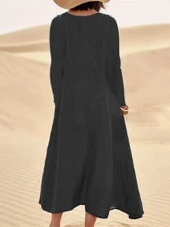 Women's Casual Dress Cotton Linen Dress Swing Dress Maxi Long Dress Linen Cotton Blend Classic Casual Winter Dress Daily Weekend Crew Neck Pocket Long Sleeve Summer Spring Fall 2023 Loose Fit Black 9 Women's Casual Dress Cotton Linen Dress Swing Dress Maxi Long Dress Linen Cotton Blend Classic Casual Winter Dress Daily Weekend Crew Neck Pocket Long Sleeve Summer Spring Fall 2023 Loose Fit Black -HAYz Clothing Shop bkucel1663575100302