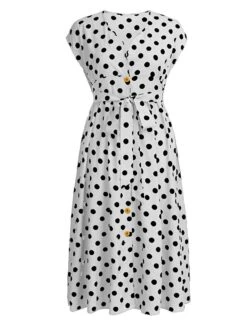 Women‘s Plus Size Curve Flattering Dresses Elegant Apple Shaped Dress Casual Dress A Line Dress Polka Dot Midi Dress Sleeveless Print V Neck Fashion Daily Black White Spring Summer Dress -HAYz Clothing Shop bkwyvb1672800412758