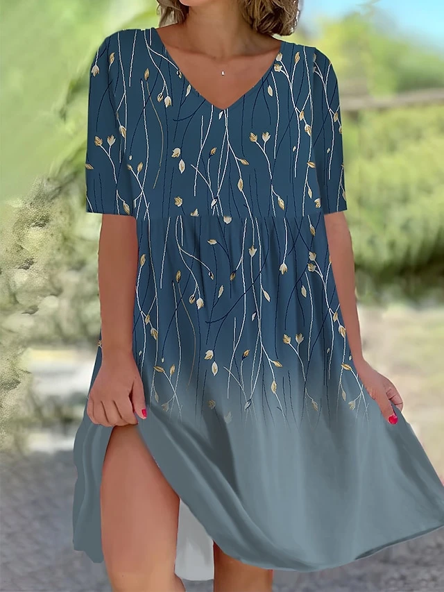 Women's Casual Dress Cotton Linen Dress Swing Dress Mini Dress Polyester Fashion Casual Daily Outdoor Daily Vacation V Neck Print Half Sleeve Summer Spring Fall 2023 Loose Fit White Navy Blue Royal 2 Women's Casual Dress Cotton Linen Dress Swing Dress Mini Dress Polyester Fashion Casual Daily Outdoor Daily Vacation V Neck Print Half Sleeve Summer Spring Fall 2023 Loose Fit White Navy Blue Royal - Image 2