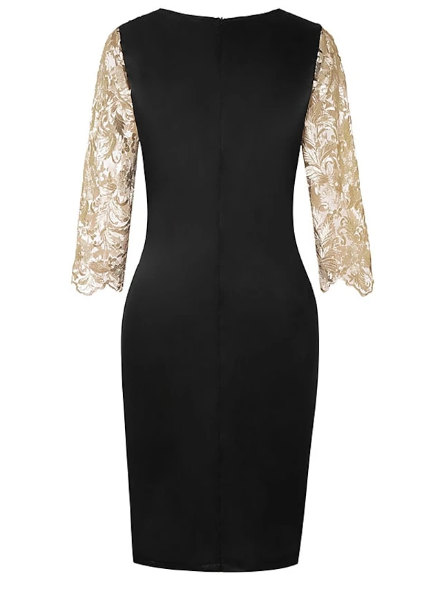 Women‘s Plus Size Curve Party Dress Floral Crew Neck Lace Long Sleeve Spring Fall Elegant Prom Dress Knee Length Dress Formal Party Dress 4 Women‘s Plus Size Curve Party Dress Floral Crew Neck Lace Long Sleeve Spring Fall Elegant Prom Dress Knee Length Dress Formal Party Dress - Image 4