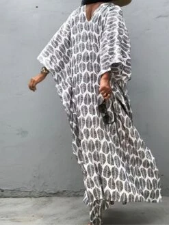 Women's Casual Dress Cotton Linen Dress A Line Dress Maxi Long Dress Polyester Fashion Casual Outdoor Daily Vacation V Neck Print 3/4 Length Sleeve Spring Fall Winter 2023 Loose Fit White Leaf 8 Women's Casual Dress Cotton Linen Dress A Line Dress Maxi Long Dress Polyester Fashion Casual Outdoor Daily Vacation V Neck Print 3/4 Length Sleeve Spring Fall Winter 2023 Loose Fit White Leaf -HAYz Clothing Shop bmrkkg1692266336684