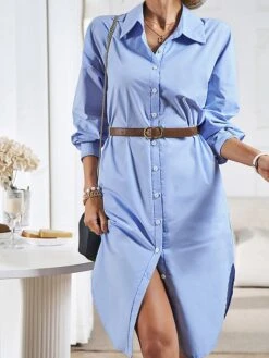Women's Casual Dress Work Dress Shift Dress Mini Dress Outdoor Office Business Cotton Classic Modern Shirt Collar Button Pocket Long Sleeve Summer Spring Fall 2023 Loose Fit Black White Blue Pure -HAYz Clothing Shop bnxcle1688542181164