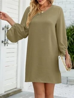 Women's Casual Dress Cotton Linen Dress Mini Dress Polyester Basic Classic Outdoor Daily Vacation V Neck Basic Long Sleeve Spring Fall Autumn 2023 Loose Fit Navy Blue Green Gray Plain S M L XL 2XL -HAYz Clothing Shop boyanw1692961075089