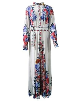 Women's Shirt Dress Casual Dress Swing Dress Maxi Long Dress Outdoor Office Business Polyester Fashion Elegant Shirt Collar Button Tie Belt Long Sleeve Summer Spring Fall 2023 Loose Fit White Floral -HAYz Clothing Shop bpjdiq1689227594820