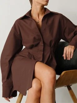 Women's Shirt Dress Casual Dress Mini Dress Outdoor Daily Date Polyester Fashion Basic Shirt Collar Button Long Sleeve Fall Winter 2023 Regular Fit Black White Brown Pure Color S M L -HAYz Clothing Shop bpjsrd1695644826437