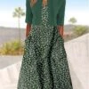 Women's Two Piece Dress Set Casual Dress Floral Dress Outdoor Daily Fashion Streetwear Pocket Print Midi Dress V Neck Half Sleeve Floral Regular Fit Green Summer Spring S M L XL XXL