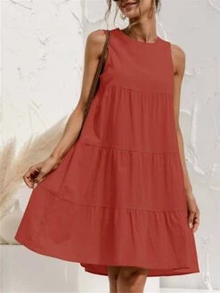 Women's Casual Dress Cotton Linen Dress A Line Dress Mini Dress Cotton Blend Basic Casual Outdoor Daily Crew Neck Ruched Sleeveless Summer Spring 2023 Regular Fit Light Blue ArmyGreen Black Pure Color -HAYz Clothing Shop bqvois1678780279256