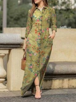 Women's Shirt Dress Casual Dress Shift Dress Maxi Long Dress Winter Dress Daily Holiday Polyester Casual Mature Shirt Collar Button Pocket Long Sleeve Summer Spring Fall 2023 Regular Fit Pink Blue -HAYz Clothing Shop bqywee1657786308913