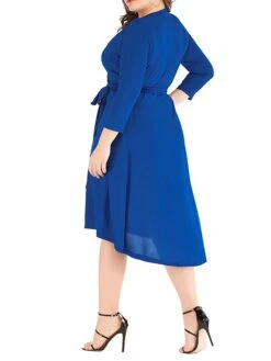 Women‘s Plus Size Curve Work Dress Semi Formal Dress Wrap Dress Fashion Midi Dress Lace Up V Neck Long Sleeve Plain Regular Fit Black Blue Spring Fall XL XXL 3XL 4XL 5XL -HAYz Clothing Shop brnshi1691402328546