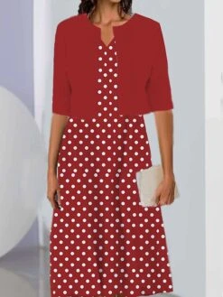 Women's Two Piece Dress Set Casual Dress Print Dress Outdoor Daily Fashion Elegant Print Midi Dress V Neck Half Sleeve Polka Dot Regular Fit Black Pink Wine Summer Spring S M L XL XXL -HAYz Clothing Shop bssvym1689736215308