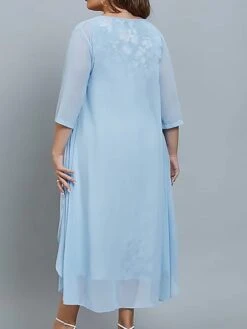 Women‘s Plus Size Curve Work Dress Dress Set Two Piece Dress Floral Color Block Midi Dress 3/4 Length Sleeve Print Crew Neck Fashion Office Black Khaki Summer Spring L XL XXL 3XL 4XL