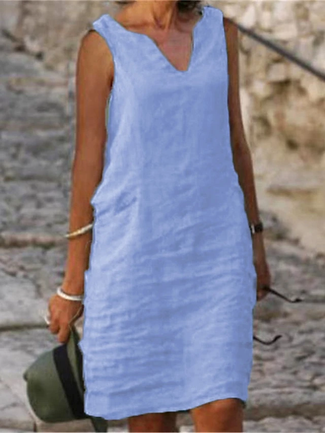 Women‘s Casual Dress Cotton Dress Shift Dress Midi Dress Green Blue Pink Sleeveless Pure Color Spring Summer V Neck Basic Daily Weekend Loose Fit 2023 S M L XL XXL 3XL 4XL 12 Women‘s Casual Dress Cotton Dress Shift Dress Midi Dress Green Blue Pink Sleeveless Pure Color Spring Summer V Neck Basic Daily Weekend Loose Fit 2023 S M L XL XXL 3XL 4XL - Image 12