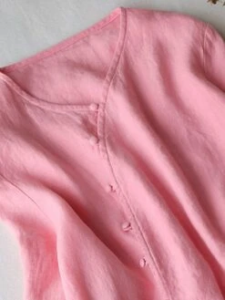 Women's Casual Dress Cotton Linen Dress Midi Dress Linen / Cotton Blend Fashion Casual Outdoor Daily Vacation V Neck Button Pocket Long Sleeve Fall Winter Autumn 2023 Loose Fit Pink Plain M L XL 2XL -HAYz Clothing Shop btpcbe1694418846150