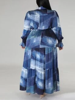 Women's Plus Size Curve Work Dress Swing Dress Semi Formal Dress Fashion Long Dress Maxi Dress Lace Up Print Shirt Collar Long Sleeve Print Yellow Royal Blue Blue Spring Fall XL XXL 3XL 4XL 5XL -HAYz Clothing Shop bubfvq1692847945966