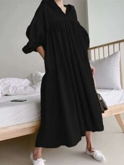 Women's Casual Dress Cotton Linen Dress Swing Dress Maxi Long Dress Linen / Cotton Blend Fashion Basic Outdoor Daily Vacation Hooded Ruched Pocket Long Sleeve Fall Winter Autumn 2023 Loose Fit Black -HAYz Clothing Shop bufcmw1693553163877