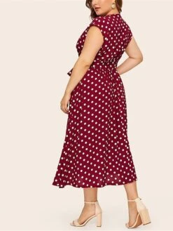 Women‘s Plus Size Curve Flattering Dresses Elegant Apple Shaped Dress Casual Dress A Line Dress Polka Dot Midi Dress Sleeveless Print V Neck Fashion Daily Black White Spring Summer Dress -HAYz Clothing Shop bvnfzl1672800403685