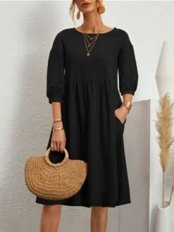 Women's Casual Dress Cotton Dress Midi Dress Cotton Basic Classic Outdoor Daily Vacation Crew Neck Ruched 3/4 Length Sleeve Fall Winter Autumn 2023 Loose Fit ArmyGreen Black White Plain S M L XL 2XL 17 Women's Casual Dress Cotton Dress Midi Dress Cotton Basic Classic Outdoor Daily Vacation Crew Neck Ruched 3/4 Length Sleeve Fall Winter Autumn 2023 Loose Fit ArmyGreen Black White Plain S M L XL 2XL -HAYz Clothing Shop bvrwjw1693739258150