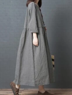 Women's Casual Dress Swing Dress A Line Dress Long Dress Maxi Dress Cotton Basic Casual Outdoor Daily Weekend Crew Neck Pocket Long Sleeve Spring Fall Loose Fit Black Plaid M L XL XXL -HAYz Clothing Shop bvwhiw1672995448869