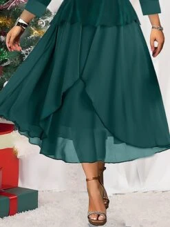 Women's Christmas Plus Size Curve Winter Dress Casual Dress Chiffon Dress Plain Midi Dress Long Sleeve Ruffle Layered V Neck Fashion Christmas Green Fall Winter L XL XXL 3XL 4XL -HAYz Clothing Shop bvyhlb1697023393797