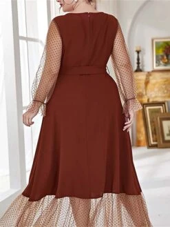 Women's Plus Size Prom Dress Party Dress Wedding Guest Dress Long Dress Maxi Dress Black Brown Long Sleeve Pure Color Lace Up Fall Winter Autumn Crew Neck Fashion Winter Dress Evening Party Wedding -HAYz Clothing Shop bwbzzi1693535311057