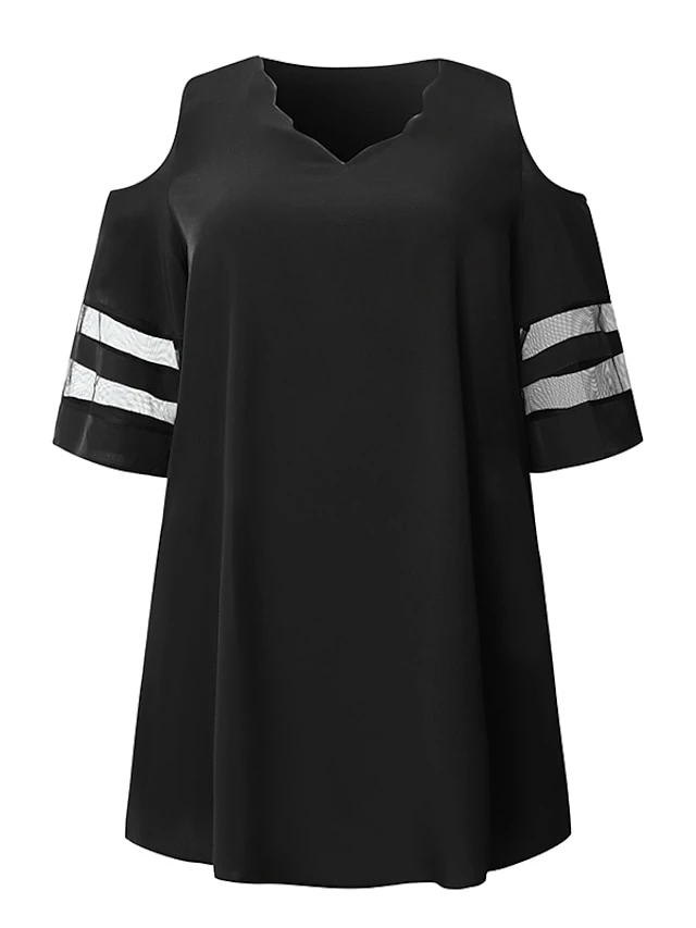 Women‘s Plus Size Curve Holiday Dress Solid Color V Neck Ruched Short Sleeve Fall Spring Basic Casual Short Mini Dress Daily Back To School Dress Print 2 Women‘s Plus Size Curve Holiday Dress Solid Color V Neck Ruched Short Sleeve Fall Spring Basic Casual Short Mini Dress Daily Back To School Dress Print - Image 2