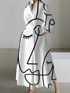 Women's Shirt Dress Casual Dress Swing Dress Maxi Long Dress Outdoor Office Daily Polyester Fashion Modern Shirt Collar Button Pocket Long Sleeve Spring Fall Winter 2023 Loose Fit Black White Purple -HAYz Clothing Shop bwiamh1691723269467