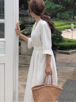 Women's Cotton Linen Dress Loose White Dress Maxi Long Dress Linen Cotton Blend Casual V Neck Puff Sleeve Tie Belt Half Sleeve Summer Spring 2022 Regular Fit Black White Pure Color S M L XL 8 Women's Cotton Linen Dress Loose White Dress Maxi Long Dress Linen Cotton Blend Casual V Neck Puff Sleeve Tie Belt Half Sleeve Summer Spring 2022 Regular Fit Black White Pure Color S M L XL -HAYz Clothing Shop bxlavu1624953457308
