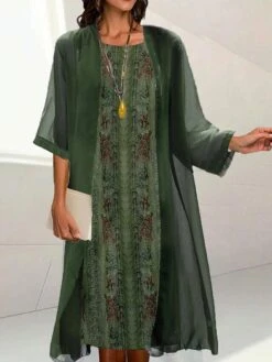 Women's Two Piece Dress Set Casual Dress Print Dress Outdoor Daily Fashion Elegant Print Midi Dress Crew Neck 3/4 Length Sleeve Floral Geometric Regular Fit Black Red Blue Summer Spring S M L XL XXL -HAYz Clothing Shop bxnflm1683802573733