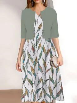 Women's Two Piece Dress Set Casual Dress Print Dress Outdoor Daily Fashion Elegant Print Midi Dress V Neck Half Sleeve Floral Print Regular Fit Pink Navy Blue Sky Blue Summer Spring S M L XL XXL