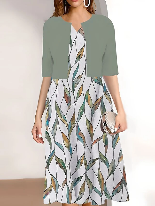 Women's Two Piece Dress Set Casual Dress Print Dress Outdoor Daily Fashion Elegant Print Midi Dress V Neck Half Sleeve Floral Print Regular Fit Pink Navy Blue Sky Blue Summer Spring S M L XL XXL 1 Women's Two Piece Dress Set Casual Dress Print Dress Outdoor Daily Fashion Elegant Print Midi Dress V Neck Half Sleeve Floral Print Regular Fit Pink Navy Blue Sky Blue Summer Spring S M L XL XXL