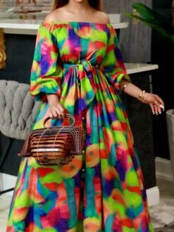 Women‘s Plus Size Curve Casual Dress Swing Dress Graphic Long Dress Maxi Dress Long Sleeve Lace Up Backless Off Shoulder Fashion Holiday Green Summer Spring L XL XXL 3XL -HAYz Clothing Shop bxyqeg1678095176485