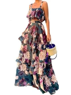 Women's Two Piece Dress Set Casual Dress Skirt Set Daily Date Active Streetwear Ruffle Layered Midi Dress Strap Sleeveless Floral Regular Fit Green Fall Winter S M L XL XXL 5 Women's Two Piece Dress Set Casual Dress Skirt Set Daily Date Active Streetwear Ruffle Layered Midi Dress Strap Sleeveless Floral Regular Fit Green Fall Winter S M L XL XXL -HAYz Clothing Shop bymwsw1693972030644