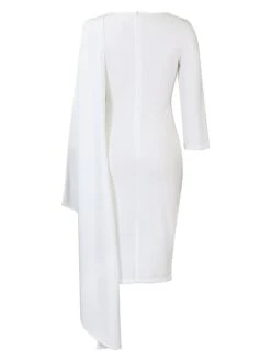 Women‘s Plus Size Curve Work Dress Bodycon Sheath Dress Solid Color Midi Dress Long Sleeve Crew Neck Fashion Outdoor White Red Fall Spring L XL XXL 3XL -HAYz Clothing Shop bymzga1676871081074