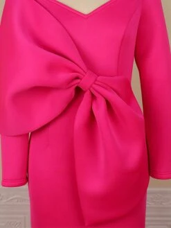 Women's Plus Size Curve Party Dress Bodycon Sheath Dress Plain Long Dress Maxi Dress Long Sleeve Bow V Neck Fashion Party Fuchsia Fall Winter XL XXL 3XL 4XL -HAYz Clothing Shop bziews1694425975365