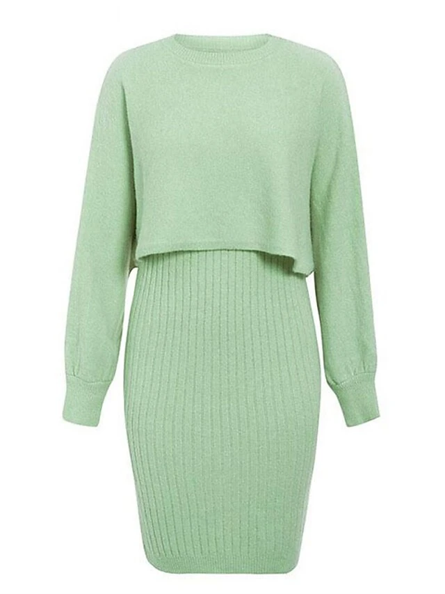 Women's Two Piece Dress Set Casual Dress Skirt Set Daily Going Out Fashion Streetwear Print Mini Dress Crew Neck Long Sleeve Plain Regular Fit Black Yellow Light Green Fall Winter M 9 Women's Two Piece Dress Set Casual Dress Skirt Set Daily Going Out Fashion Streetwear Print Mini Dress Crew Neck Long Sleeve Plain Regular Fit Black Yellow Light Green Fall Winter M - Image 9