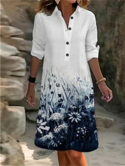 Women's Shirt Dress Casual Dress Cotton Linen Dress Midi Dress Polyester Fashion Casual Daily Outdoor Daily Vacation Shirt Collar Button Pocket Long Sleeve Summer Spring Fall 2023 Loose Fit White -HAYz Clothing Shop bznpcu1691732046809