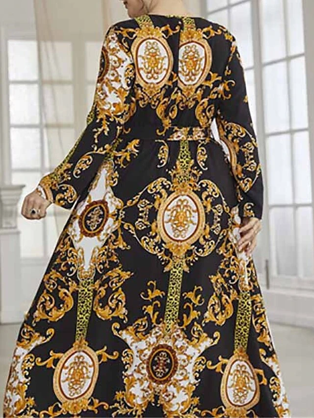 Women's Plus Size Curve Work Dress Swing Dress Semi Formal Dress Fashion Long Dress Maxi Dress Lace Up Print Crew Neck Long Sleeve Floral Color Block Regular Fit Black Fall Winter L XL XXL 3XL 4XL 6 Women's Plus Size Curve Work Dress Swing Dress Semi Formal Dress Fashion Long Dress Maxi Dress Lace Up Print Crew Neck Long Sleeve Floral Color Block Regular Fit Black Fall Winter L XL XXL 3XL 4XL - Image 6