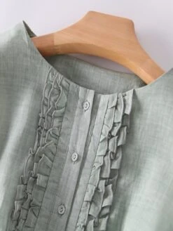 Women's Casual Dress Cotton Linen Dress A Line Dress Midi Dress Linen / Cotton Blend Basic Classic Outdoor Daily Vacation Crew Neck Lace Up Button 3/4 Length Sleeve Spring Fall Autumn 2023 Loose Fit -HAYz Clothing Shop bzzkrn1694418849434