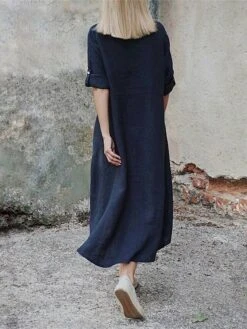 Women's Shirt Dress Casual Dress Cotton Dress Midi Dress Cotton Classic Casual Outdoor Daily Vacation Shirt Collar Ruched Button Long Sleeve Fall Winter Autumn 2023 Regular Fit Pink Red Navy Blue -HAYz Clothing Shop cackhj1693823266922