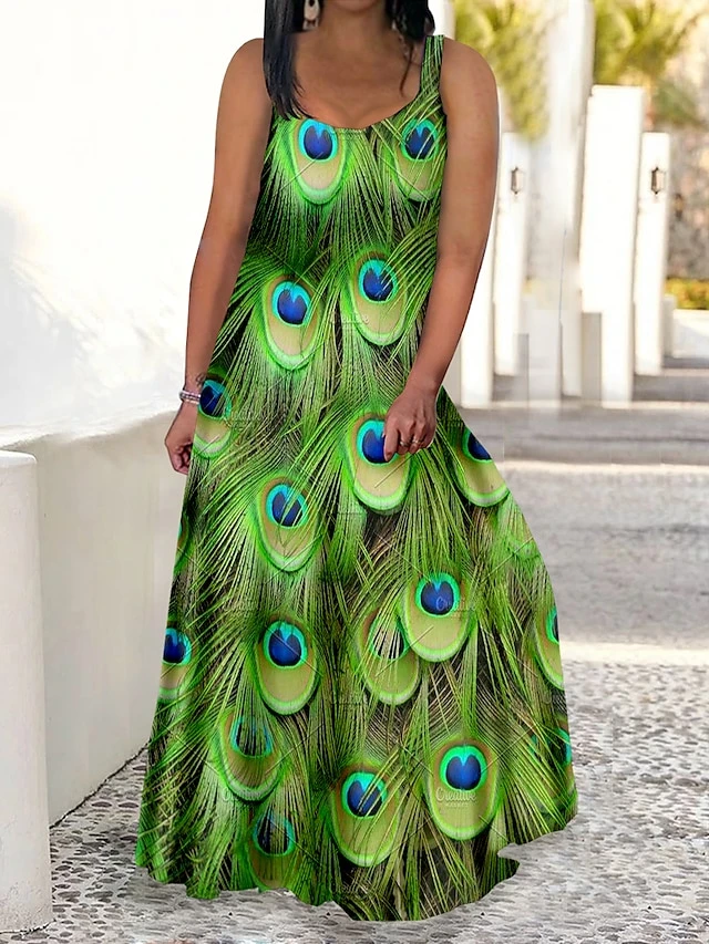 Women‘s Plus Size Curve Casual Dress Swing Dress Strap Dress Peacock Feather Long Dress Maxi Dress Sleeveless Print Strap Romantic Daily Deep Green Multicolor Summer Spring L XL XXL 3XL 4XL 12 Women‘s Plus Size Curve Casual Dress Swing Dress Strap Dress Peacock Feather Long Dress Maxi Dress Sleeveless Print Strap Romantic Daily Deep Green Multicolor Summer Spring L XL XXL 3XL 4XL - Image 12