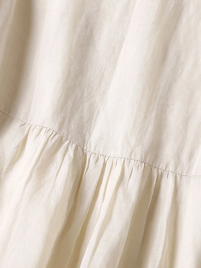 Women's Casual Dress Cotton Linen Dress White Dress Midi Dress Cotton Blend Basic Casual Outdoor Vacation V Neck Ruched Half Sleeve Summer Spring Fall 2023 Loose Fit White Green Apricot Pure Color M 7 Women's Casual Dress Cotton Linen Dress White Dress Midi Dress Cotton Blend Basic Casual Outdoor Vacation V Neck Ruched Half Sleeve Summer Spring Fall 2023 Loose Fit White Green Apricot Pure Color M - Image 7