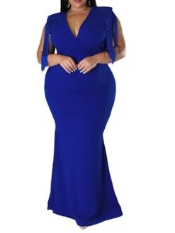 Women‘s Plus Size Curve Party Dress Solid Color V Neck Tassel Fringe Sleeveless Spring Summer Formal Maxi Long Dress Party Date Dress -HAYz Clothing Shop cajvfv1659936868682