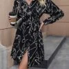 Women's Shirt Dress Casual Dress Mini Dress Outdoor Daily Date Polyester Fashion Modern Shirt Collar Lace Up Button Long Sleeve Fall Winter 2023 Regular Fit Black Geometric S M L XL