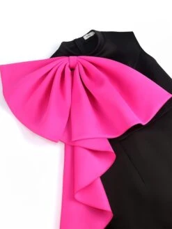 Women's Plus Size Curve Party Dress Cocktail Dress Bodycon Color Block Midi Dress Sleeveless Ruffle Bow Crew Neck Fashion Party Fuchsia Fall Winter XL XXL 3XL 4XL -HAYz Clothing Shop cbaxdv1694151485555
