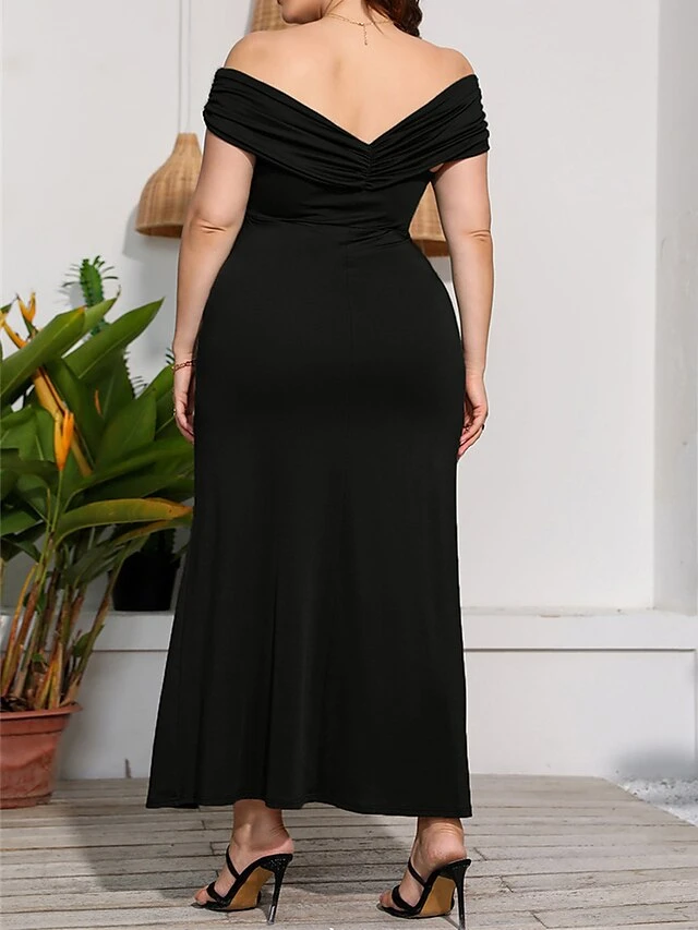 Women‘s Plus Size Curve Party Dress Sheath Dress Formal Dress Solid Color Long Dress Maxi Dress Short Sleeve Twist Split Off Shoulder Fashion Party Black Red Summer Spring L XL XXL 3XL 4XL 16 Women‘s Plus Size Curve Party Dress Sheath Dress Formal Dress Solid Color Long Dress Maxi Dress Short Sleeve Twist Split Off Shoulder Fashion Party Black Red Summer Spring L XL XXL 3XL 4XL - Image 16