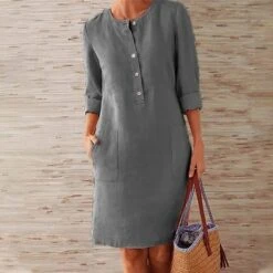 Women‘s Casual Dress Cotton Linen Dress Shift Dress Knee Length Dress Gray Khaki Orange Dark Gray Long Length Sleeve Pure Color Pocket Button Spring Summer Fall Crew Neck Basic Loose S M L XL XXL 23 Women‘s Casual Dress Cotton Linen Dress Shift Dress Knee Length Dress Gray Khaki Orange Dark Gray Long Length Sleeve Pure Color Pocket Button Spring Summer Fall Crew Neck Basic Loose S M L XL XXL -HAYz Clothing Shop ccregk1639985327678