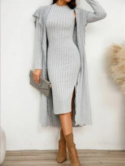 Women's Two Piece Dress Set Casual Dress Sheath Dress Home Daily Fashion Streetwear Split Midi Dress Stand Collar Long Sleeve Plain Slim Black Army Green Gray Fall Winter S M L XL XXL 26 Women's Two Piece Dress Set Casual Dress Sheath Dress Home Daily Fashion Streetwear Split Midi Dress Stand Collar Long Sleeve Plain Slim Black Army Green Gray Fall Winter S M L XL XXL -HAYz Clothing Shop ccxqkh1695813699466