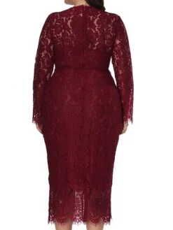 Women‘s Plus Size Curve Party Dress Solid Color Crew Neck Lace Long Sleeve Fall Spring Prom Dress Maxi Long Dress Party Vacation Dress Cotton -HAYz Clothing Shop cddcnx1660209286344